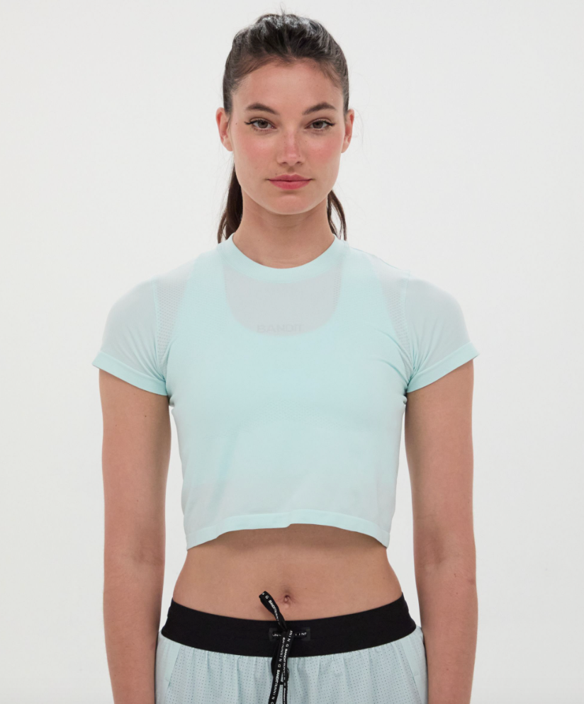 Bandit W Camiseta Seamless Crop - Azul Menta - Odda running