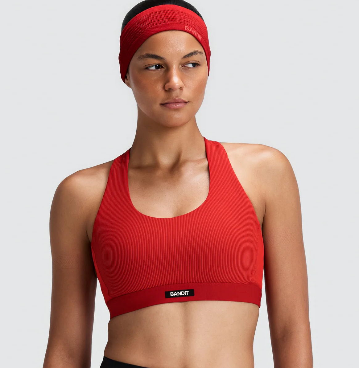 Bandit Top Striped Cadence™ Scoop Neck Run Bra - Rojo