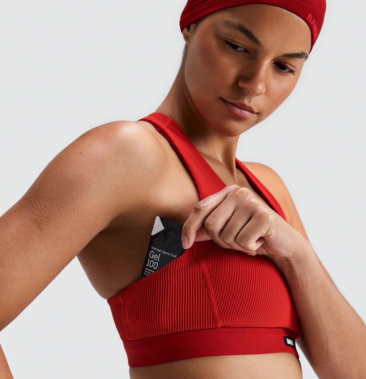Bandit Top Striped Cadence™ Scoop Neck Run Bra - Rojo