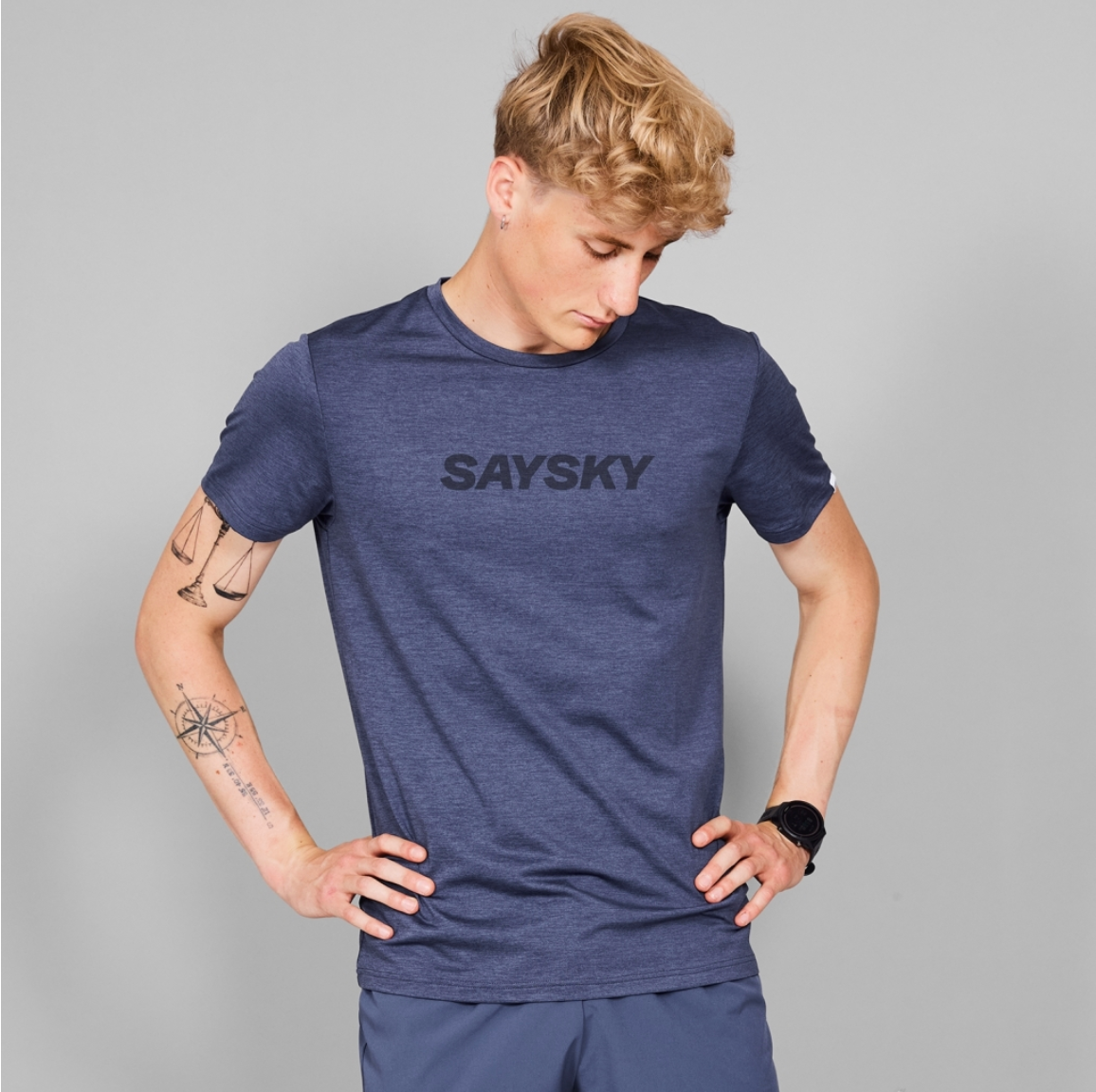 Saysky Logo Pace Camiseta Azul - Odda running