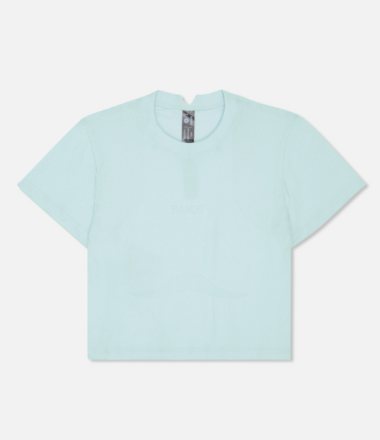Bandit W Camiseta Seamless Crop - Azul Menta - Odda running