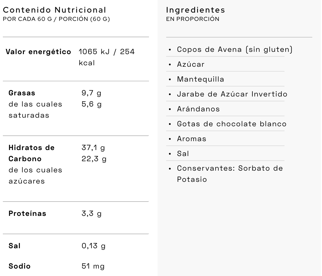 Santamadre Barrita energética avena - Chocolate blanco & arándanos - Odda running