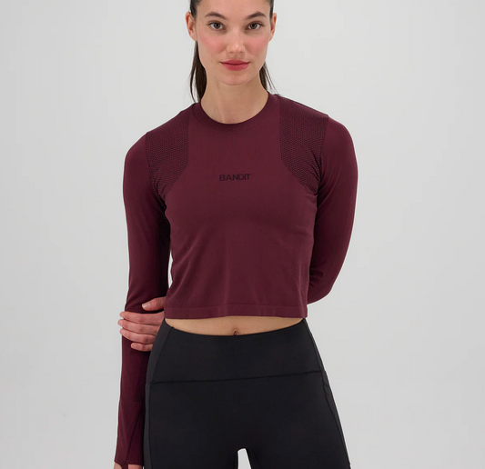 Bandit W Camiseta Mercury Seamless™ Long Sleeve - Rojo / Fig