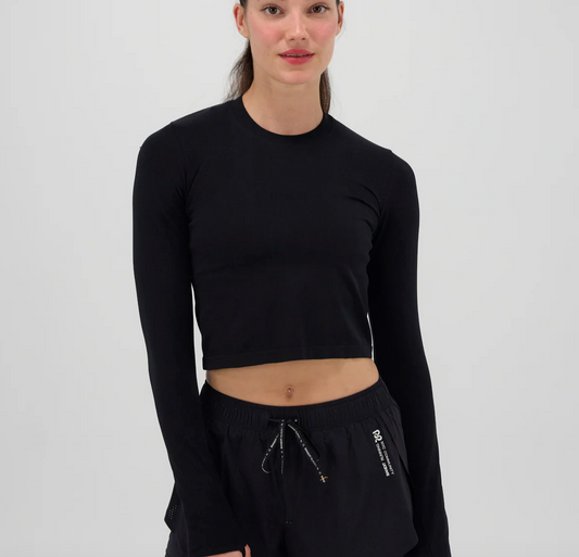 Bandit W Camiseta Mercury Seamless™ Long Sleeve Crop - Negro