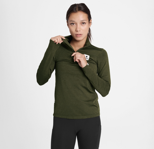 Saysky W Camiseta Pace 1/2 Zip Long Sleeve - Verde