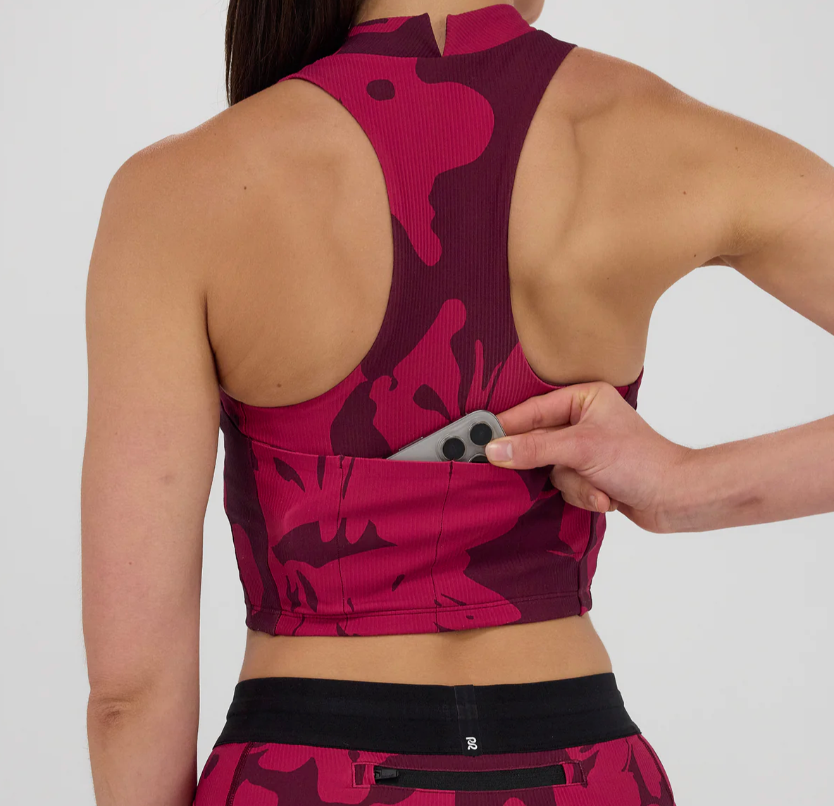 Bandit W Top Cadence Crew Neck Crop Floral - Vino - Odda running