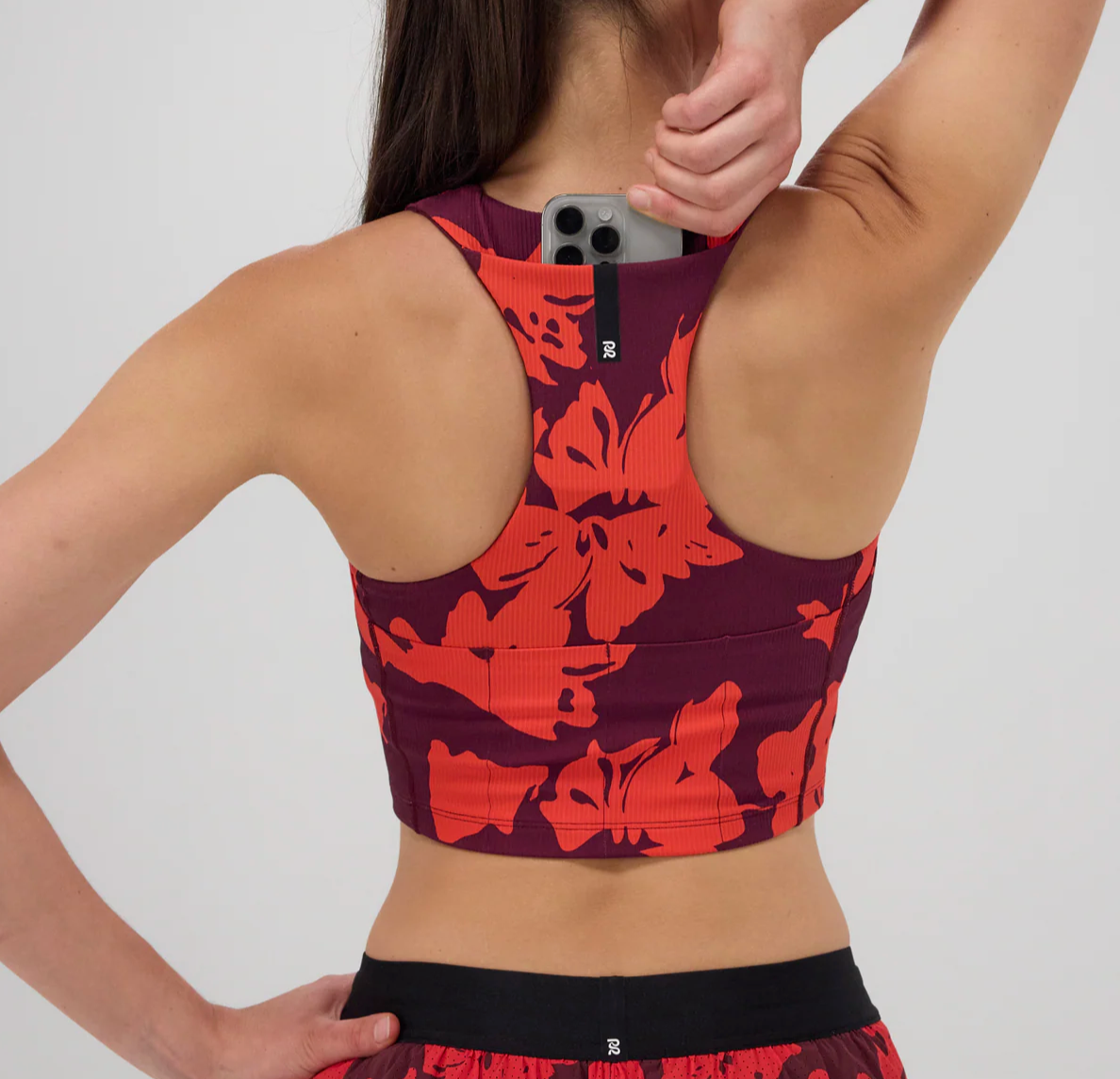 Bandit W Top Cadence Crop Zip - Floral / Rojo - Odda running