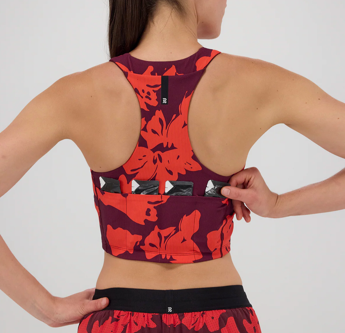 Bandit W Top Cadence Crop Zip - Floral / Rojo - Odda running