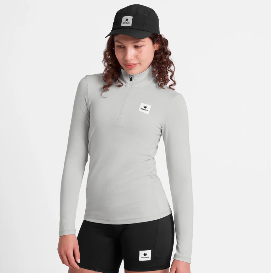 Saysky W Camiseta Half Zip Long Sleeve - Gris - Odda running
