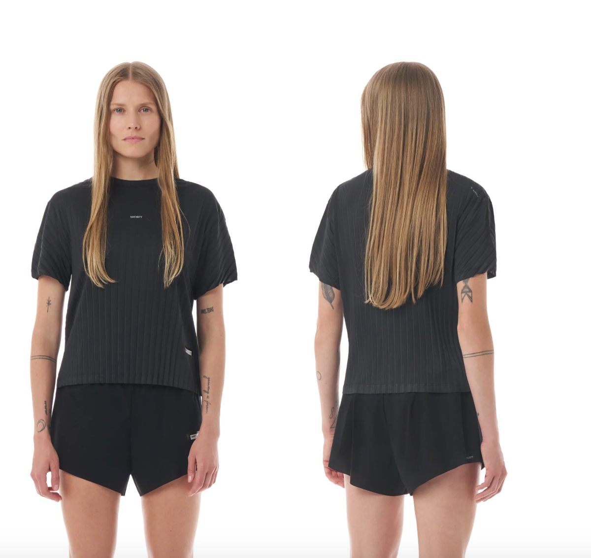 Satisfy W Camiseta AuraLite™ Pleated - Negro - Odda running