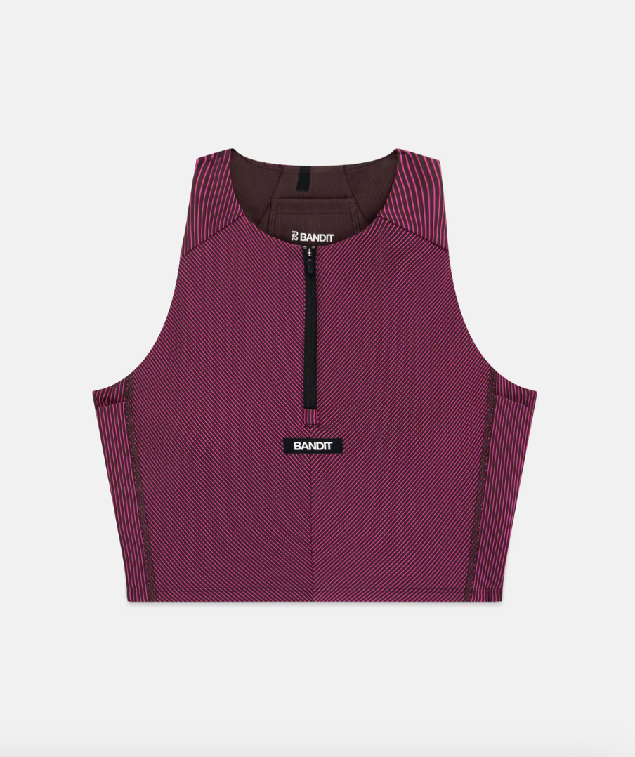Bandit W Top Striped Cadence™ Zip crop - Rosa / Espresso