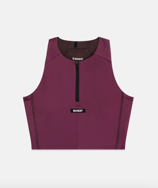 Bandit W Top Striped Cadence™ Zip crop - Rosa / Espresso
