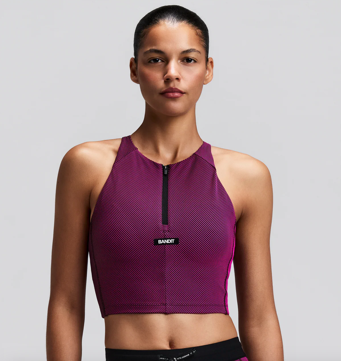 Bandit W Top Striped Cadence™ Zip crop - Rosa / Espresso