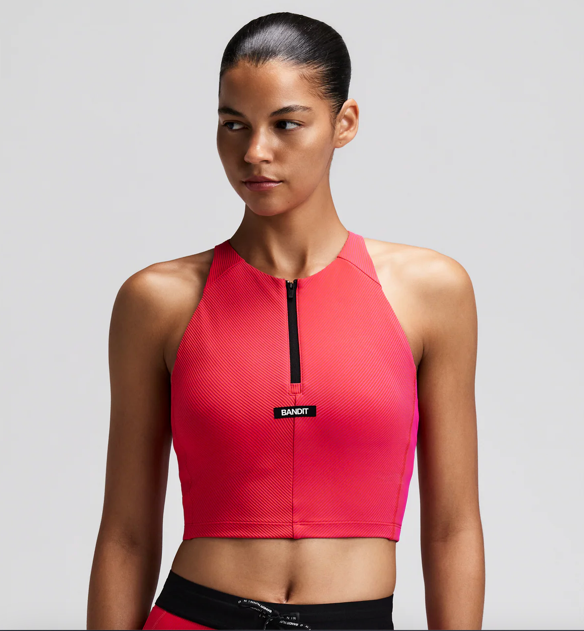 Bandit W Top Striped Cadence™ Zip crop - Poppy / Rosa