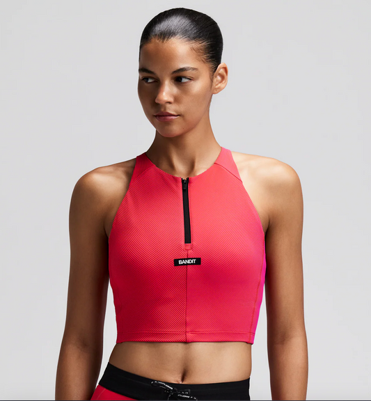 Bandit W Top Striped Cadence™ Zip crop - Poppy / Rosa