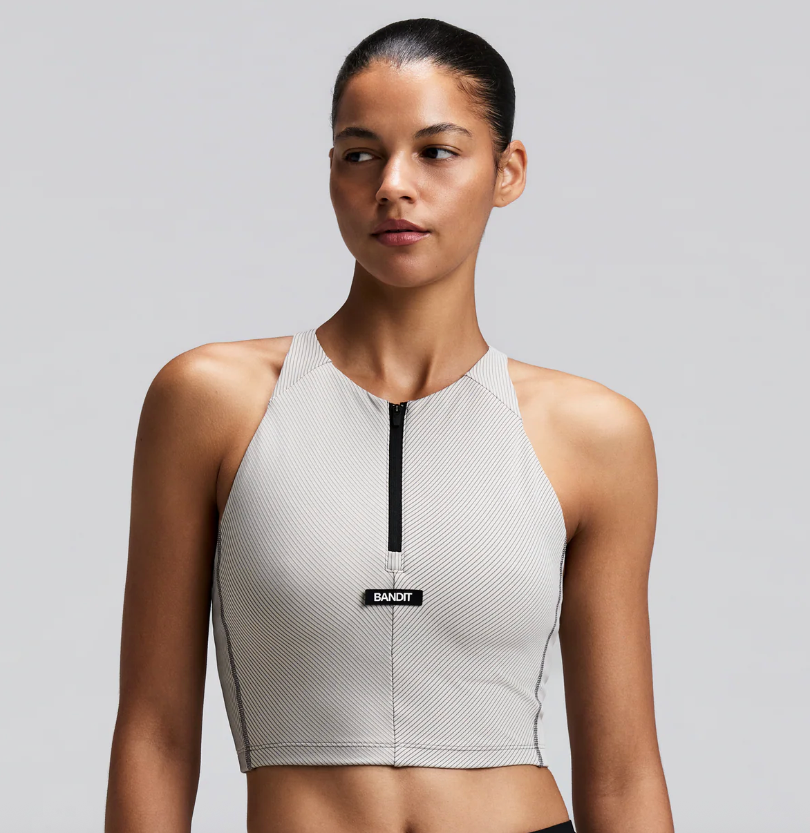 Bandit W Top Striped Cadence™ Zip crop - Blanco Crudo