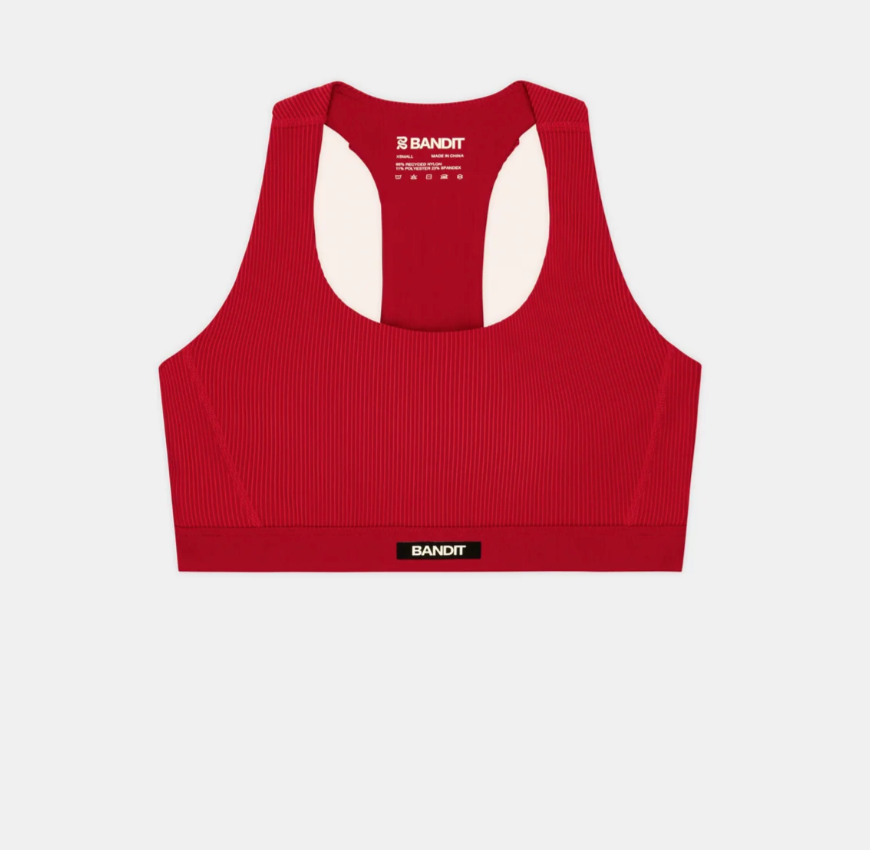 Bandit Top Striped Cadence™ Scoop Neck Run Bra - Rojo